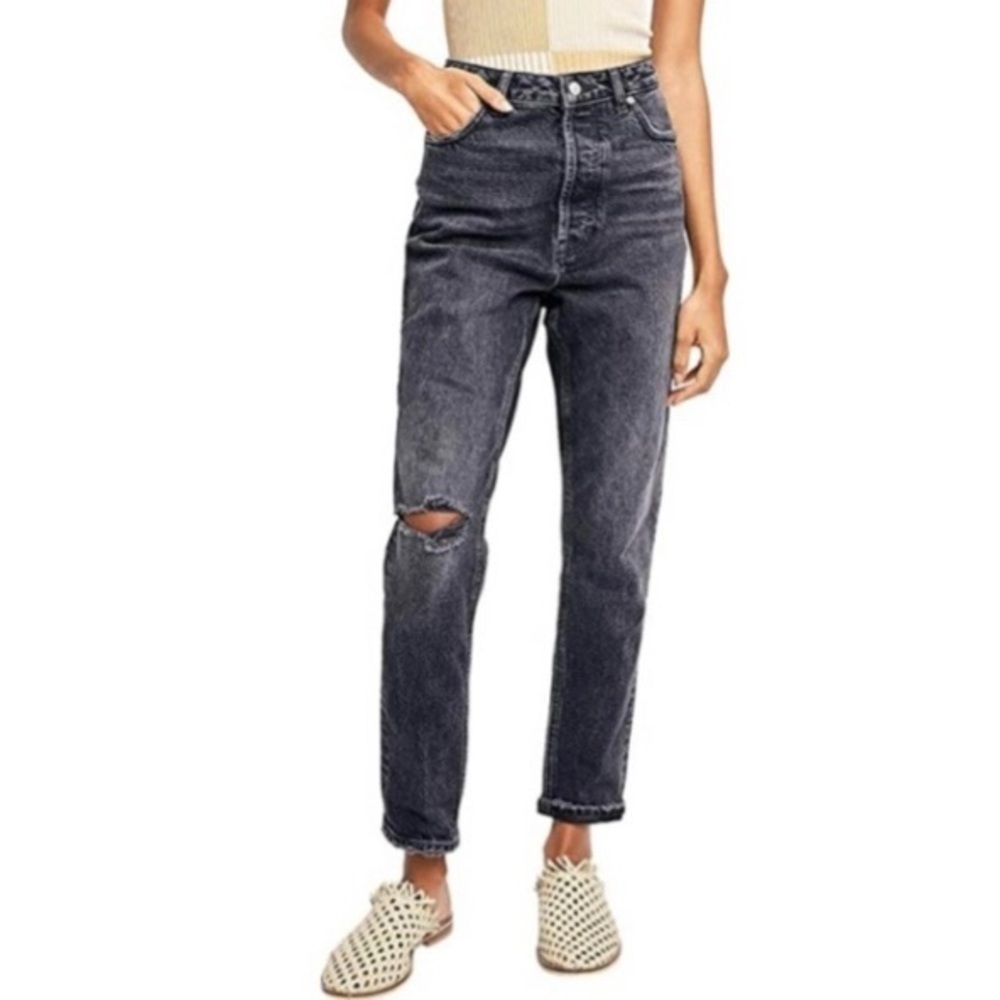 Zuri distressed high waisted Mom Jean in Grey Dusty  Roads Free People